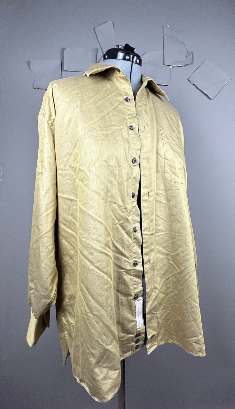 John W Nordstrom Gold Satin Button Up Shirt Mens 16.5 32 Dress Casual Luxe